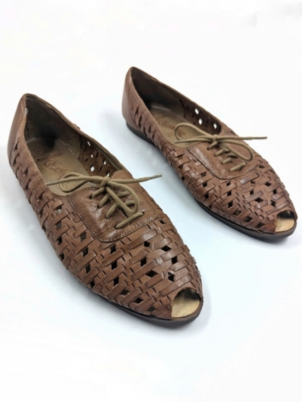 VINTAGE Coasters Peep Toe Leather Huarache Sandals Sz 8.5
